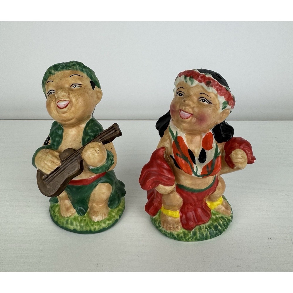 Vintage Hula Girl Salt & Pepper Shakers Japan Tiki Hawaiian Mid Century Pair Set